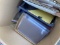 Box of assorted plastic ephemera sleeves, holders
