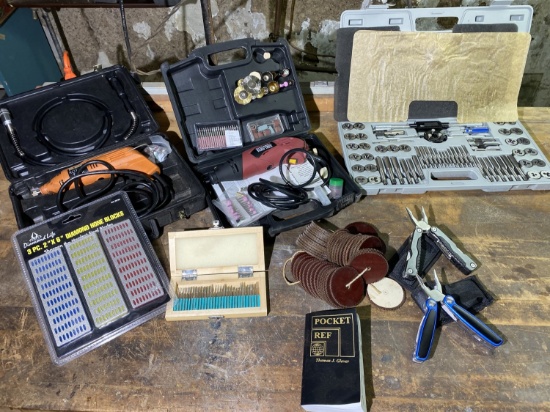 Large lot of assorted tools - rotary, thread cutter, sharpeners etc.