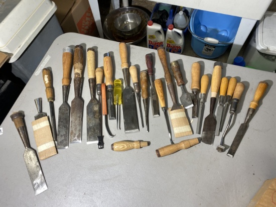 Large lot of assorted Chisels Timber Slicks, woodworking tools