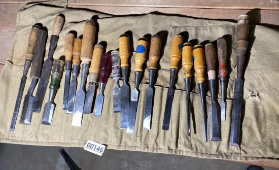 Large lout vintage and antique woodworking chisels