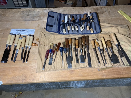 Very large lot assorted chisels, woodworking tools
