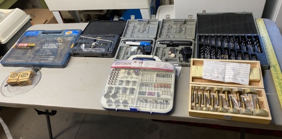 Group lot of assorted tools, drill bits, cutters, rotary tools etc