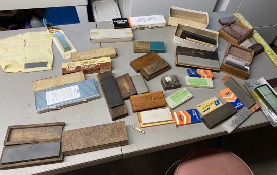 Large lot of assorted sharpening stones