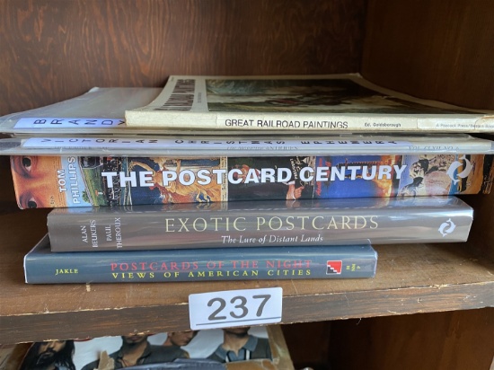 Group of books on postcards, railroads