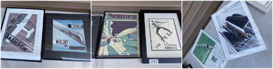 Group lot of Framed Antiqued Transportation etc Lithographs