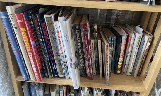 Shelf lot of racing and auto books - Mercedes, Ferrari, Grand Prix etc