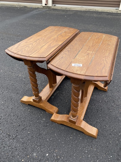 Pair of small drop leaf barley twist lamp tables