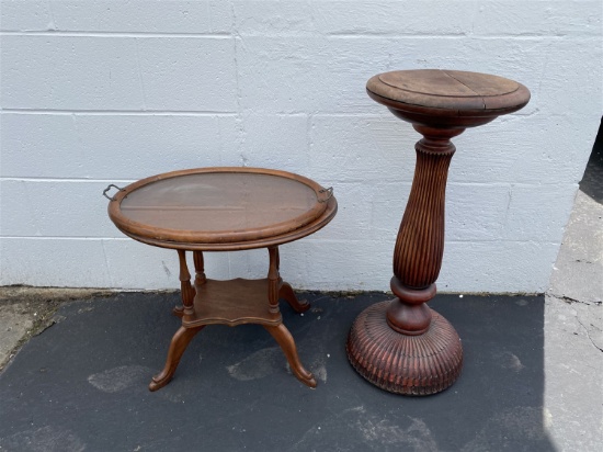 Elaborate fluted pedestal PLUS Tea Caddy w/Glass Tray