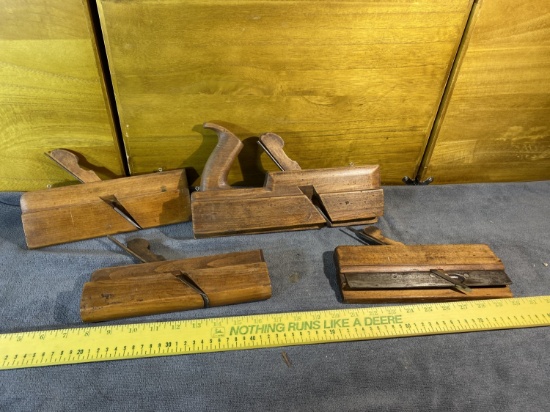 Group of 4 Antique Wooden  Moulding Planes with Blades