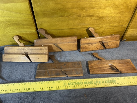Group of 5 Antique Wooden  Moulding Planes with Blades