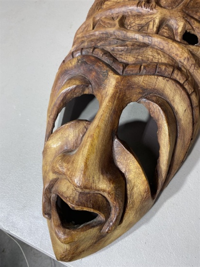Unusual Carved Tribal Mask Strange Face in Agony or Delight