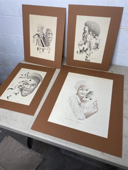 Group of 4 Signed Prints including Jackie Robinson, Africans