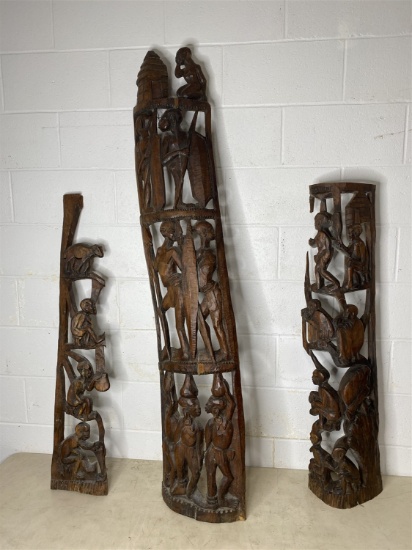 3 Large unusual African art wood carvings