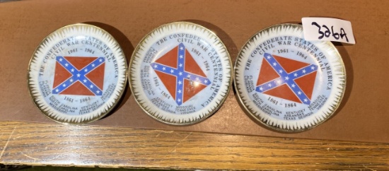 3 1960s Confederate States Of America Centennial Ashtrays