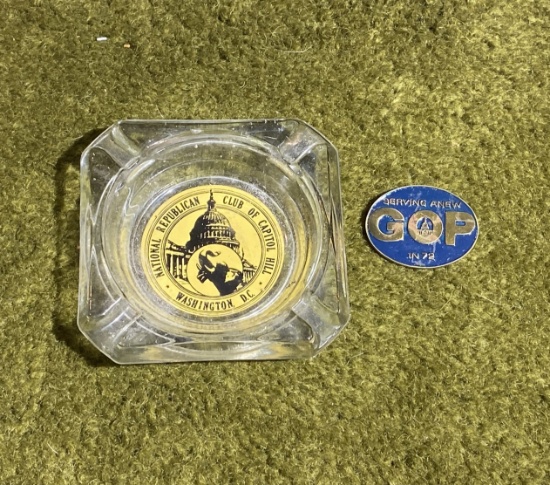 Republican Club Ashtray PLUS GOP in 72 Convention Pin