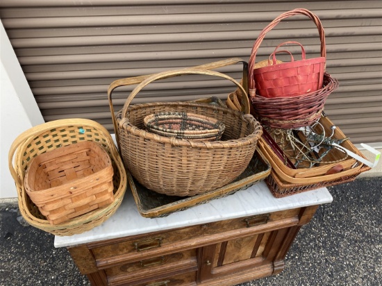 Group lot of baskets including antique and Longaberger