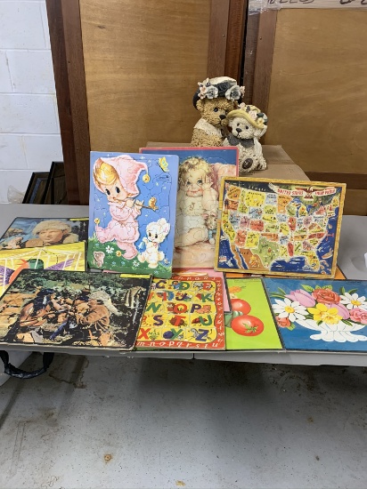 Preschool Picture puzzles and Other Assorted Games, Christmas Lights and Resin Bear