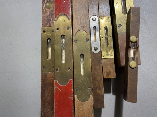 Group lot of wood and brass antique carpenter's levels