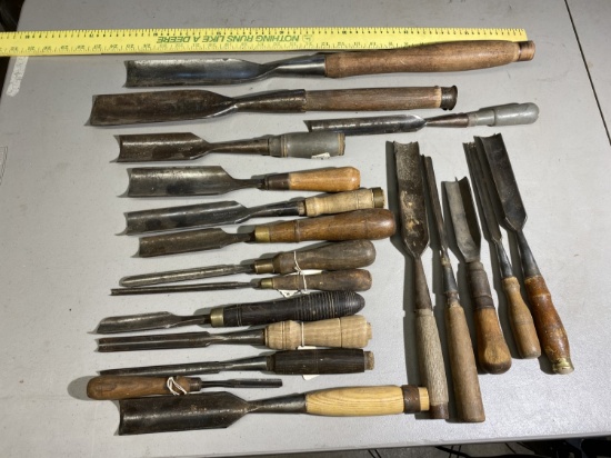 Large Group Lot of Antique Wood Gouges Chisels