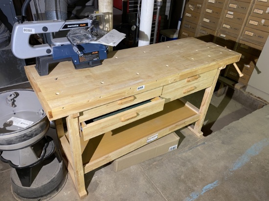Nice wooden work bench with vice or clamp