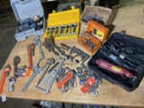 Group lot of assorted tools - Dremel Rotary, wrenches, Ryobi, Cutters and more