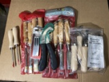 Group lot of assorted chisels, scrapers, woodworking tools