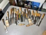Large lot of assorted Chisels Timber Slicks, woodworking tools