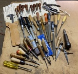 Large lot assorted leather tools, woodworking and more