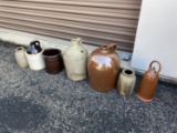 Group lot of assorted stoneware jugs etc