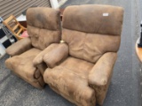 Pair of brown leather recliner chairs