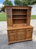 Nice two piece vintage cherry cabinet with inlay design