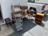 Group lot of small pieces of furniture, Mid Century, Racks, Heater