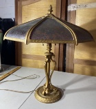 Unusual antique Lamp with Purple textured glass panels