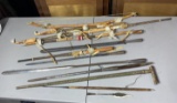 Group lot of African Spears,  arrow tips, bow, cane etc