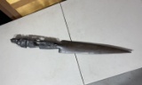 Large sized carved ebony African knife or spear with figural handle