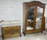 Large European vintage Armoire PLUS Marble Topped Cabinet