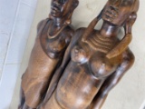 Pair of tall finely carved African tribal women statues