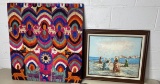 Woven folk art piece, oil on canvas painting