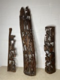 3 Large unusual African art wood carvings