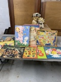 Preschool Picture puzzles and Other Assorted Games, Christmas Lights and Resin Bear