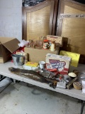 Assortment of Advertisement Items, Glassware, and Decor