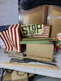 Vintage Flags, yard sticks, Daisy BB gun, Fair Canes and More