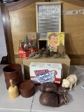 Boxing Gloves, Cast Iron Bank, Payday Candy Bar Box, Washboard, Lockout Key Set and more