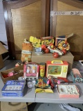 Vintage Fisher Price Toys, Campbell's Soup Dolls, blocks, Ohio Art Metal Top, and More