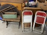 Assortment of 4 kids chairs , Bench, wooden box, round Table and More