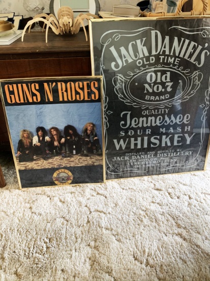 Jack Daniels sign and Guns and Roses poster