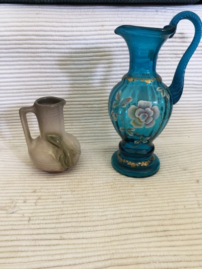 Fenton glass and Weller Pitchers