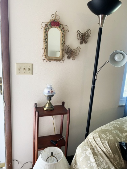 3 Lamps, Mirror, 3 Tiered Shelf, and DÃ©cor items