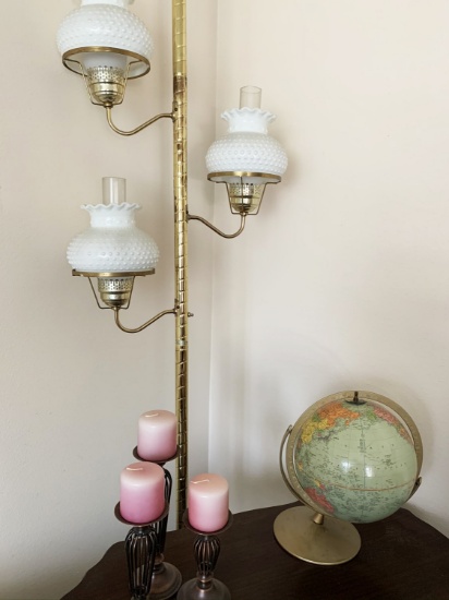 Globe, Pole Lamp, and Candle Sticks