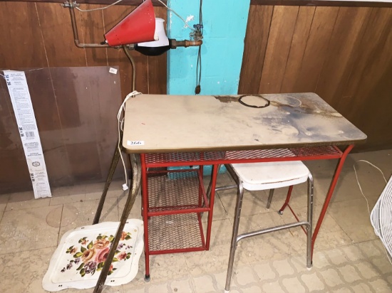 Red wire desk, Stool, Tv Tray